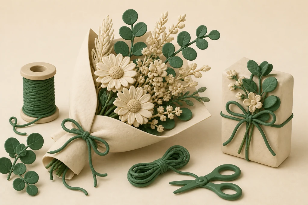 Wrapping with dried flowers and twigs