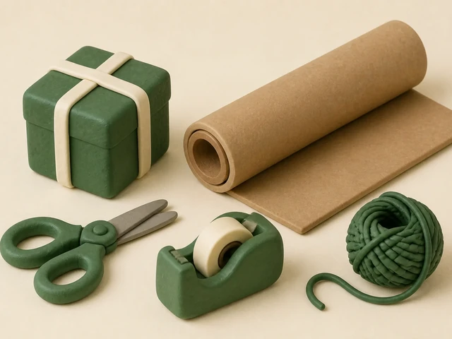 Clay 3D: gift, kraft paper, scissors, tape and string ready