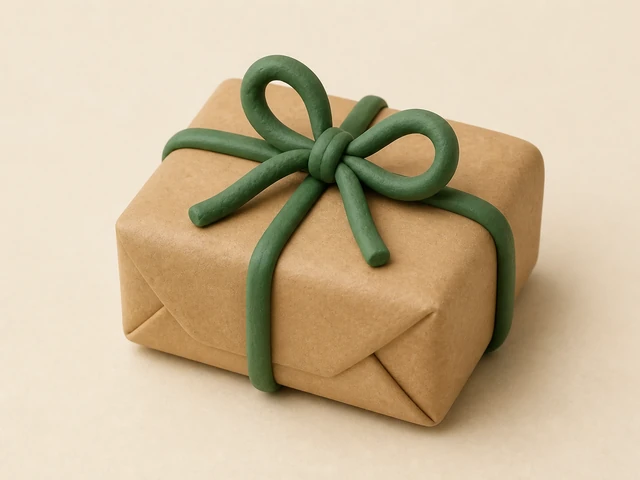 Clay 3D: wrapped gift with green string bow