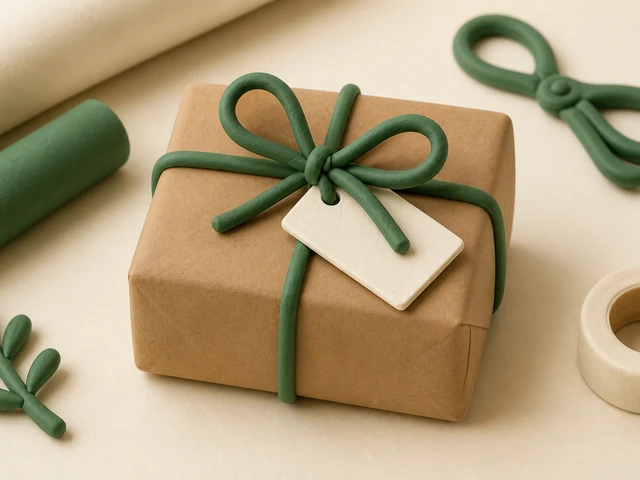 Clay 3D: gift with string bow and card underneath